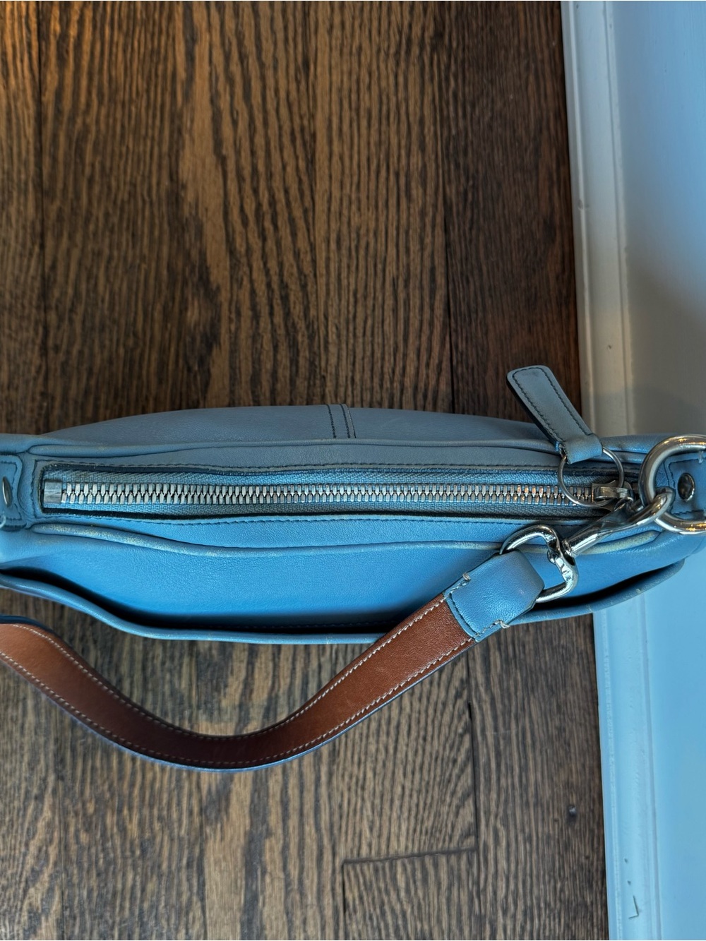 RARE Vintage Coach Pool Blue Leather Hampton Demi Hobo Bag 7593 Y2K w/Hangtag - Picture 7 of 11